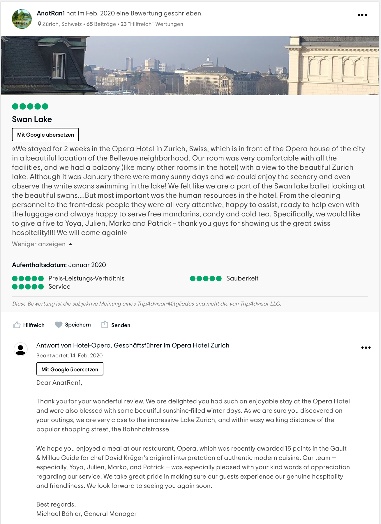 Example of feedback from booking.com