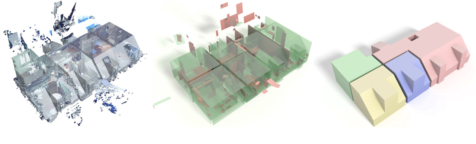 Piecewise-planar Reconstruction of Multi-room Interiors with Arbitrary Wall Arrangements